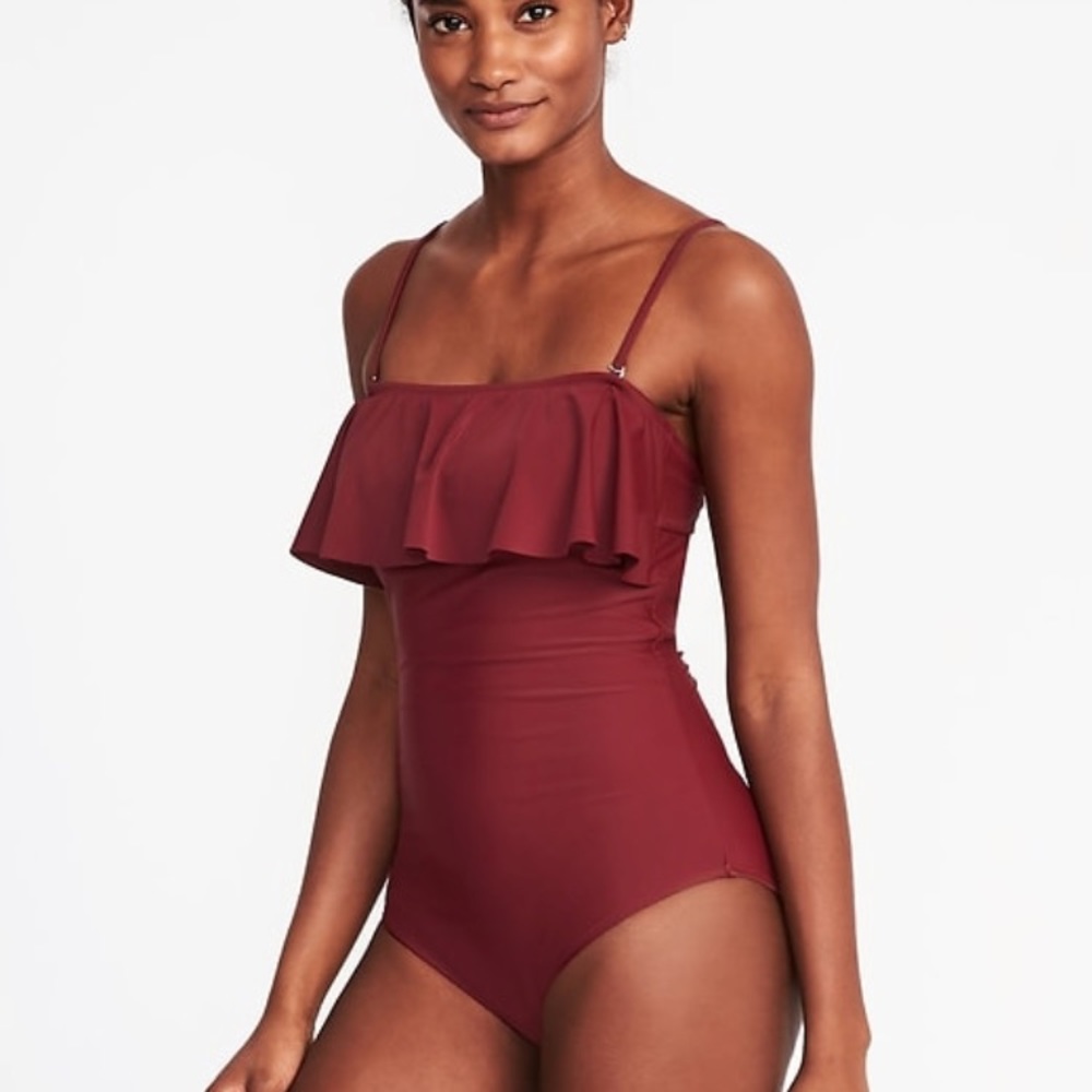 Ruffled Square Neck Bandeau Swimsuit
